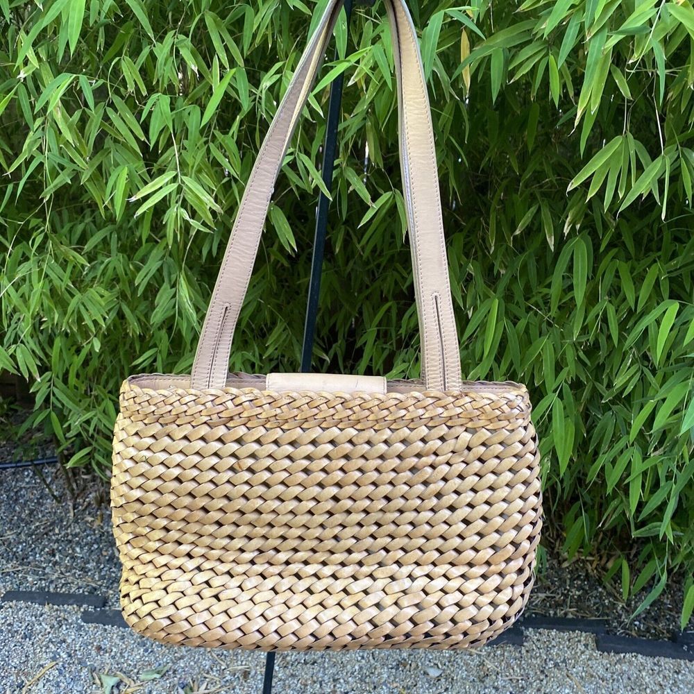 Fossil woven Leather Purse Brown Tan Italy Vintage